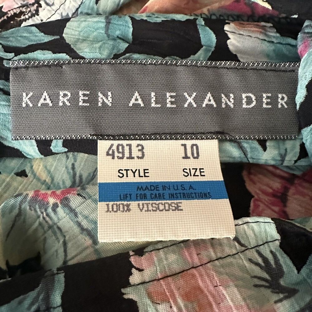 Vintage Karen Alexander Pintuck Ruffle Peplum Floral Viscose BeltedSlit Dress 10 - Picture 15 of 16
